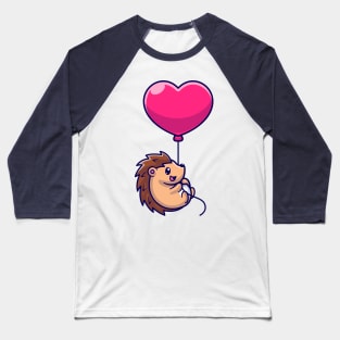 Cute Hedgehog Flying With Love Heart Balloon Cartoon Baseball T-Shirt